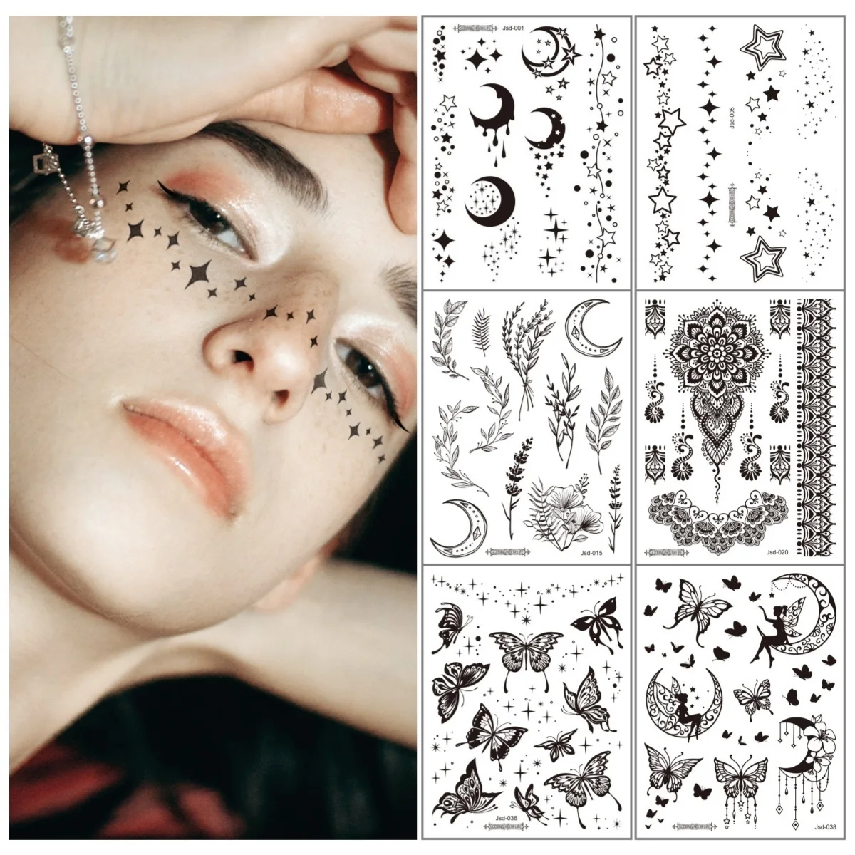 Adult Black Tattoo Temporary Butterfly Mandala Flower Waterproof Body Art Sticker Face Make-up Disposable tatouage temporaire