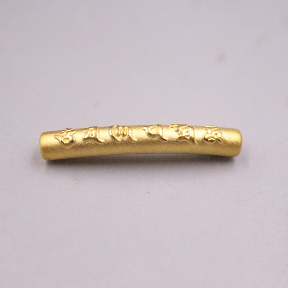 1pcs Pure 999 Real 24k Yellow Gold Pendant 3D Six Word Sutra Elbow Tube Bead /1.1inch 0.95-1g