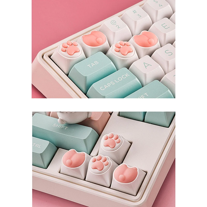 Bonitas teclas con forma de Pata de Gato para teclado mecánico, interruptor Cherry MX, tapa de tecla personalizada DIY, tecla de silicona suave artesanal