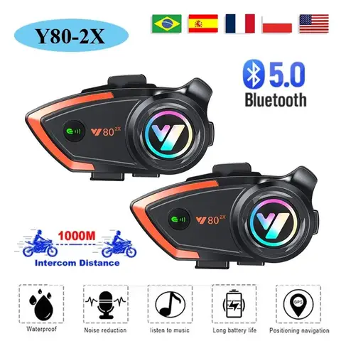 Y80 2X Motorcykelhjälm Intercom Bluetooth Headset V5.3 Handsfree-samtal Trådlös Brusreducering Vattentät 1000M Intercom 8 best sales y80 - №6