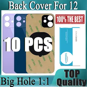 Bilashmart 10 2 in 1 Big Hole Rear Battery Back Door Glass iPhone 12 Back Cover Glass iPhone 12 Replacement Part