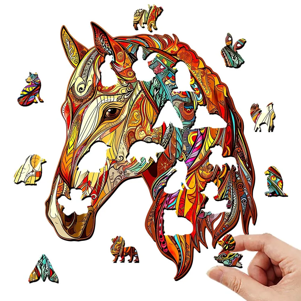 Wooden puzzle horse Gift box Exquisite gift Irregular animal shape puzzle personalized senior unique color gift family interacti