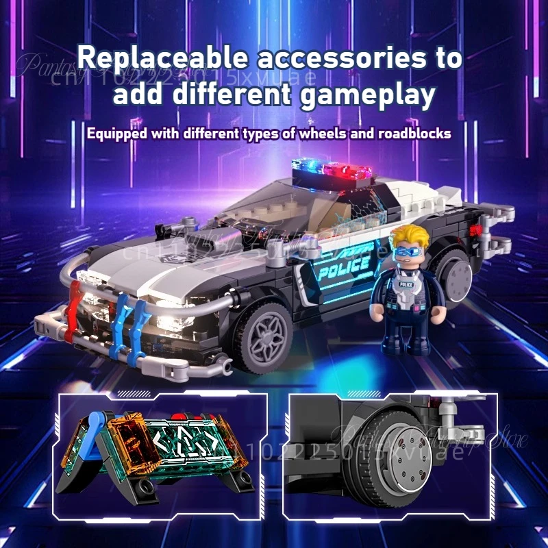 Blocs de construction de voiture de patrouille, série Cyberpunk, pièces de modèle de voiture, jouets d'assemblage, blocs de niveau élémentaire, cadeau d'anniversaire pour garçon, nouvelle collection