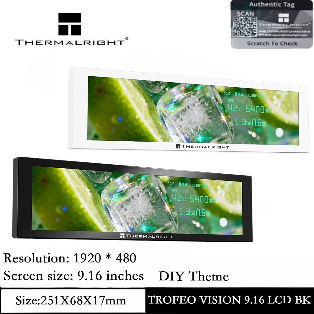 

Thermalright TROFEO VISION 9.16 LCD BLACK IPS Full-Color LCD Screen, PC Accessories, 9.16 Inches/DIY Theme/1920*480 Resolution