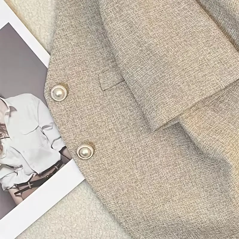 Fashion Light Coffee Short Sleeve Thin Suit Jacket Women 2025 Summer New Temperament Short Jacket Casual Ladies Blazer Tops