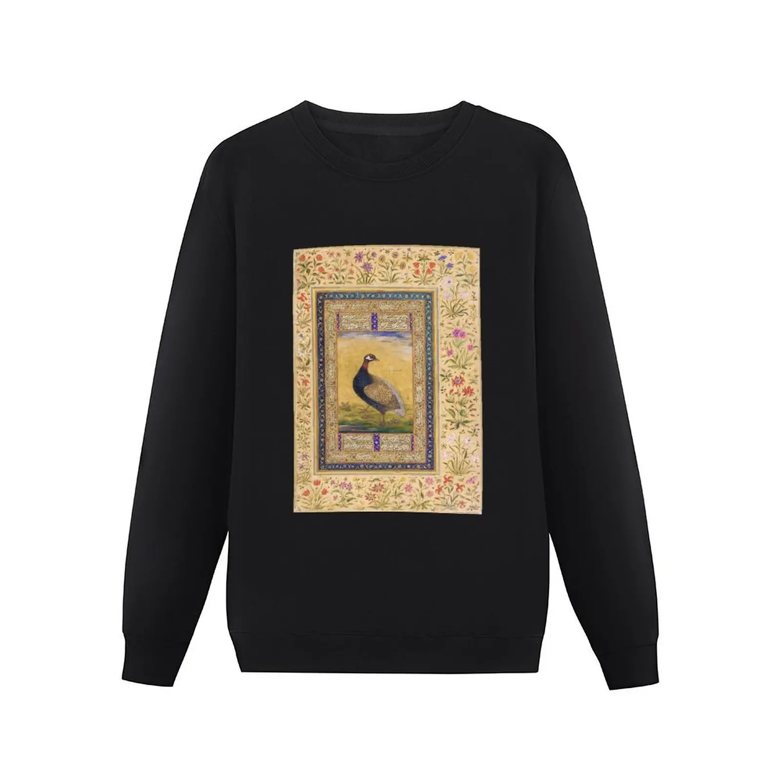 Mughal miniature. Black Francolin, by Muhammad. Pullover Hoodie blouse sweatshirt for men