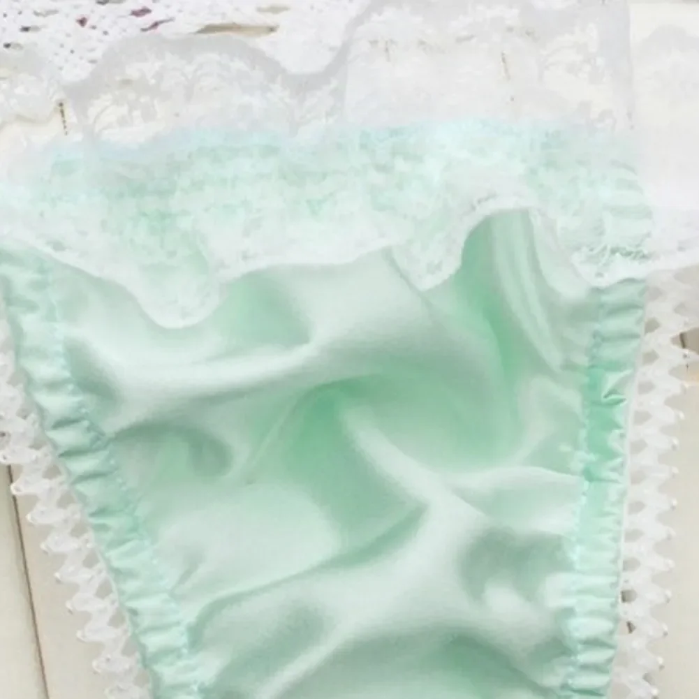 Sexy Underwear Women 1/4Pcs Emulation Silk Ladies Lingerie Panties Ruffles Thongs Underpants G-String Knickers