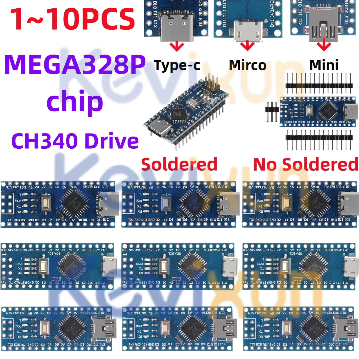 1~10pcs/Mini / Type-C / Micro USB Nano 3.0 bootloader compatible Nano controller for arduino CH340 USB driver 16Mhz ATMEGA328P