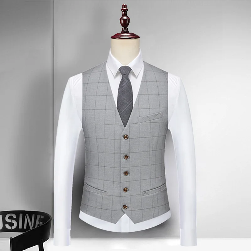 G masculino 699296   Primavera e outono colete padrinhos irmãos terno noivo casamento xadrez fino casual terno colete