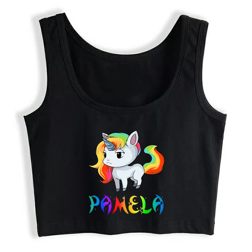 Pamela Unicorn Graphic Sexy Slim Fit Crop Top Girl's Cotton Breathable Sports Tank Top Street Fashion Rainbow Camisole