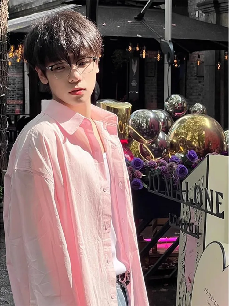 Dopamine Pink Men's Long Sleeve Sun Protection Shirt Thin Breathable Outdoor Casual Style Korean Thin Style Summer Shirt