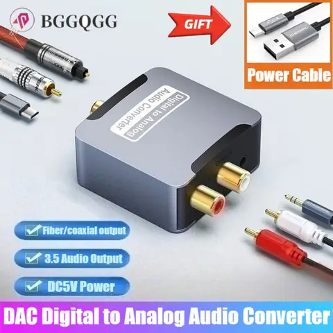 DAC Digital To Analog Audio Converter Optical SPDIF/Coaxial To RCA L/R Amplifier Decoder with Fiber Optic Cable Digital ToAnalog