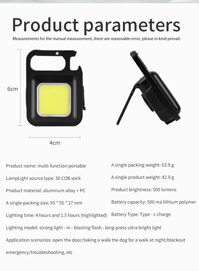 ミニledポータブルキーホルダー懐中電灯多機能cobワークライトusb充電式強力磁石屋外キャンプランタン