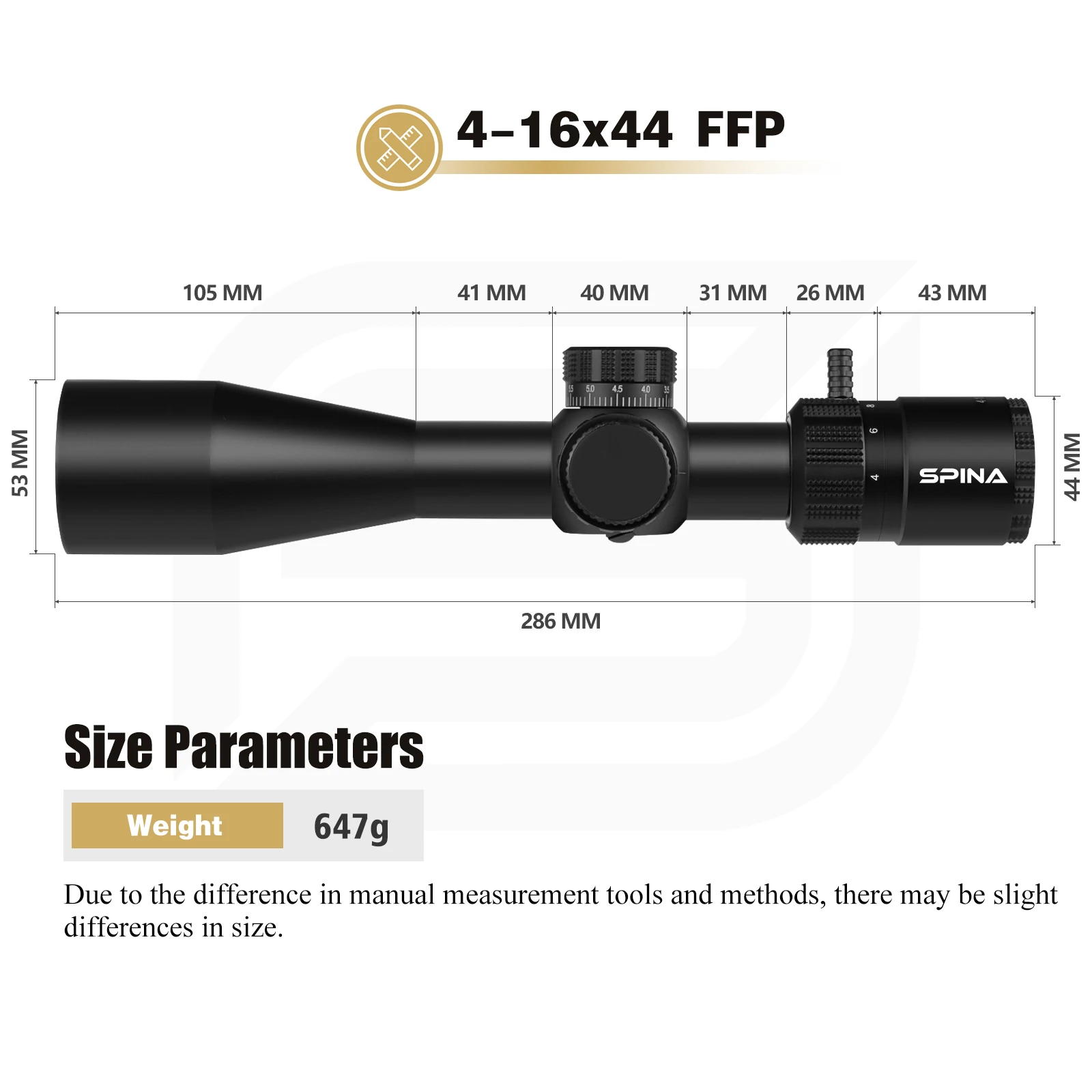 SPINA OPTICS HD 4-16x44 FFP First focal plane Compact Scope Sight 1/10 MRAD 10-100m Tactical Hunting training Scope Sight view 2