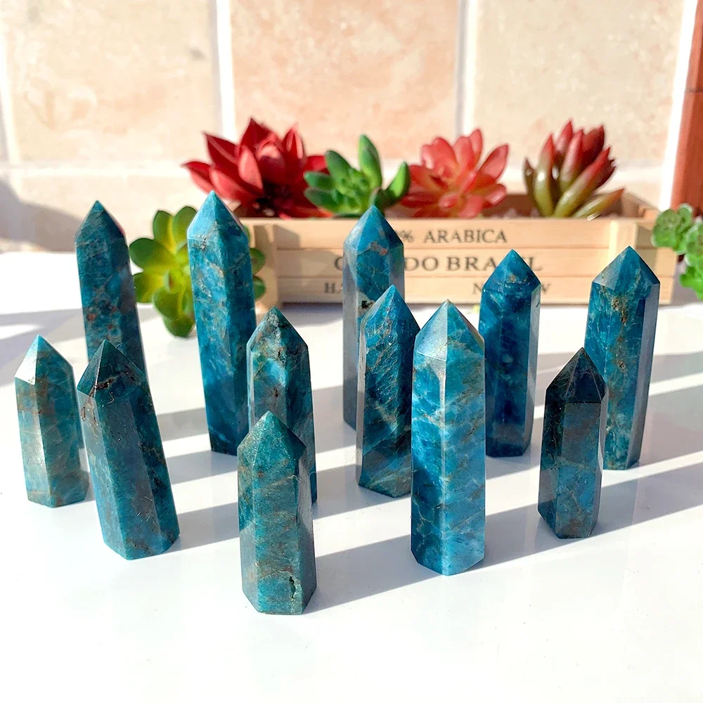 Natural Healing Crystal Blue Apatite Single Point Wand Reiki Polished Gemstone Obelisk