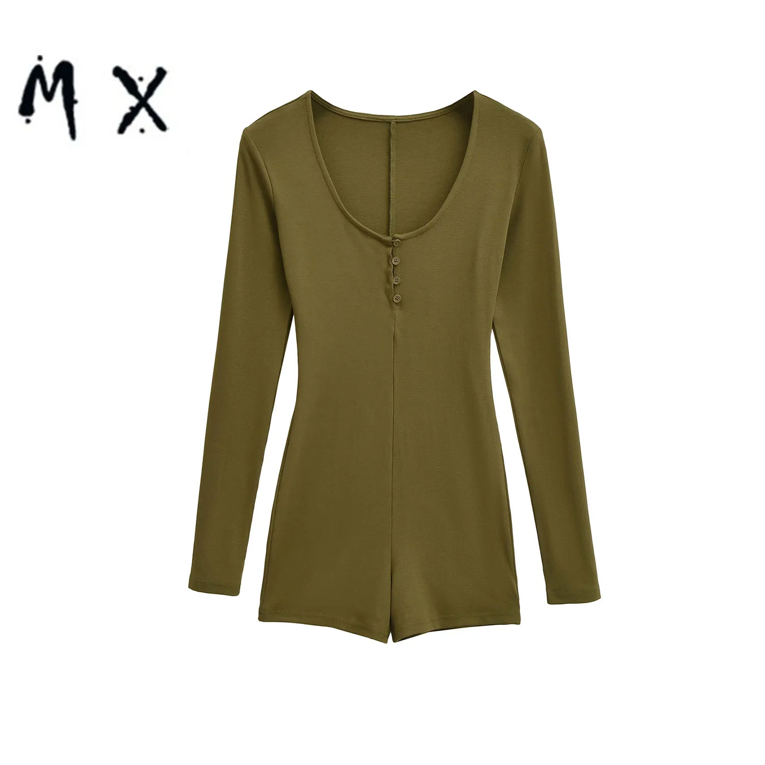 

Sexy Spicy Girl Button up Long Sve Onesie for Women Autumn New Sle Waist Cinching Base Layer T-irt Top Underwear