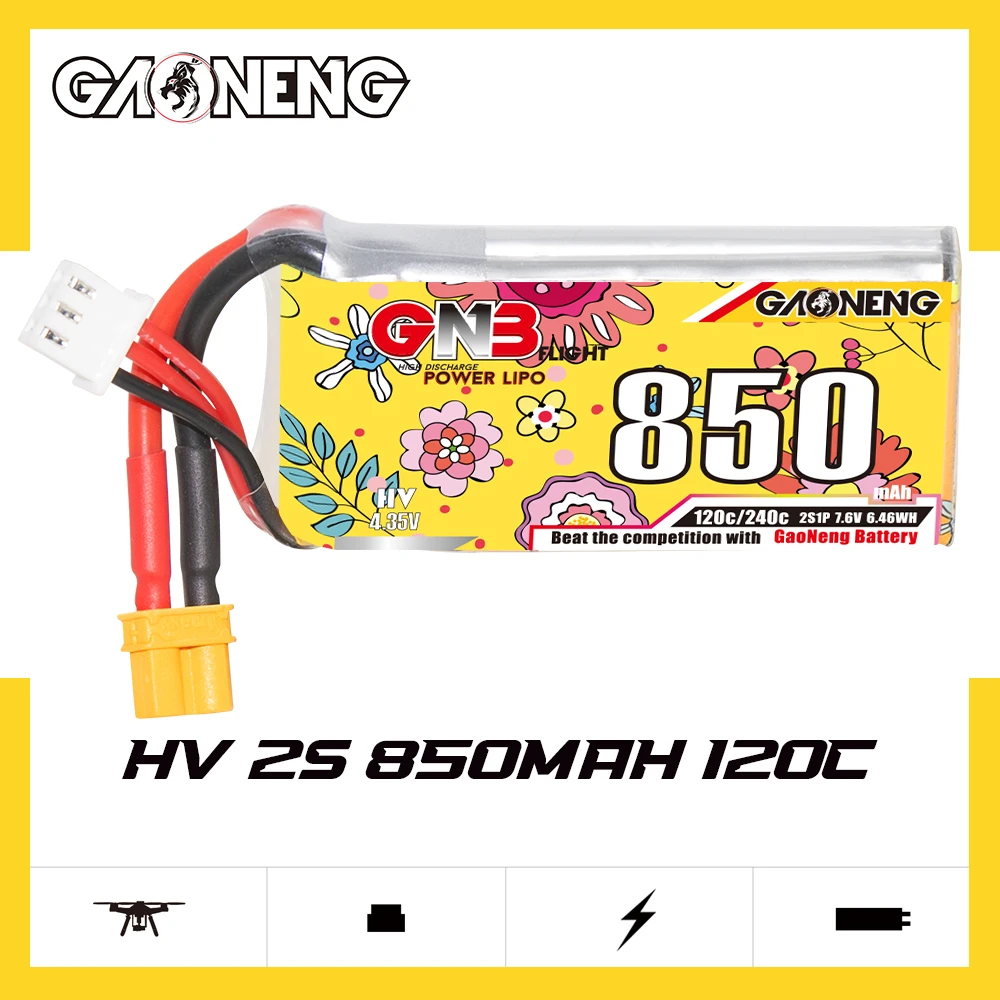 Gaoneng GNB 850mAh 120C 2S/3S/4S/5S/6S/8S 7.6V/11.4V/15.2V/19.0V/22.8V/30.4V HV bateria LiPo z wtyczka XT30/XT60 dla dronów FPV