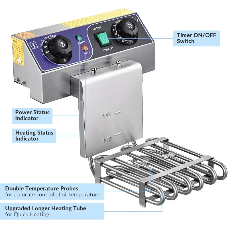 WeChef 業務用電気フライヤー 23.4L 3000W フライヤー 時間制御と油濾過付き デュアル取り外し可能なバスケット