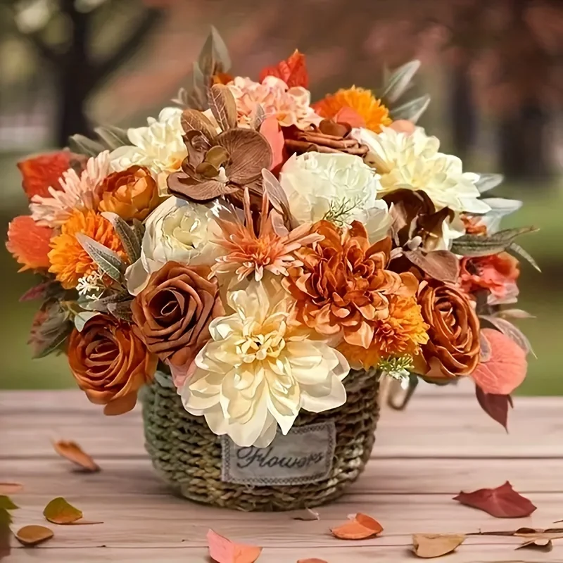 

1 Box of Vibrant Color Artificial Flowers Premium Faux Flowers in Bulk with Realistic Leaf ,Wedding Fall and Thanksgiving Gifts
