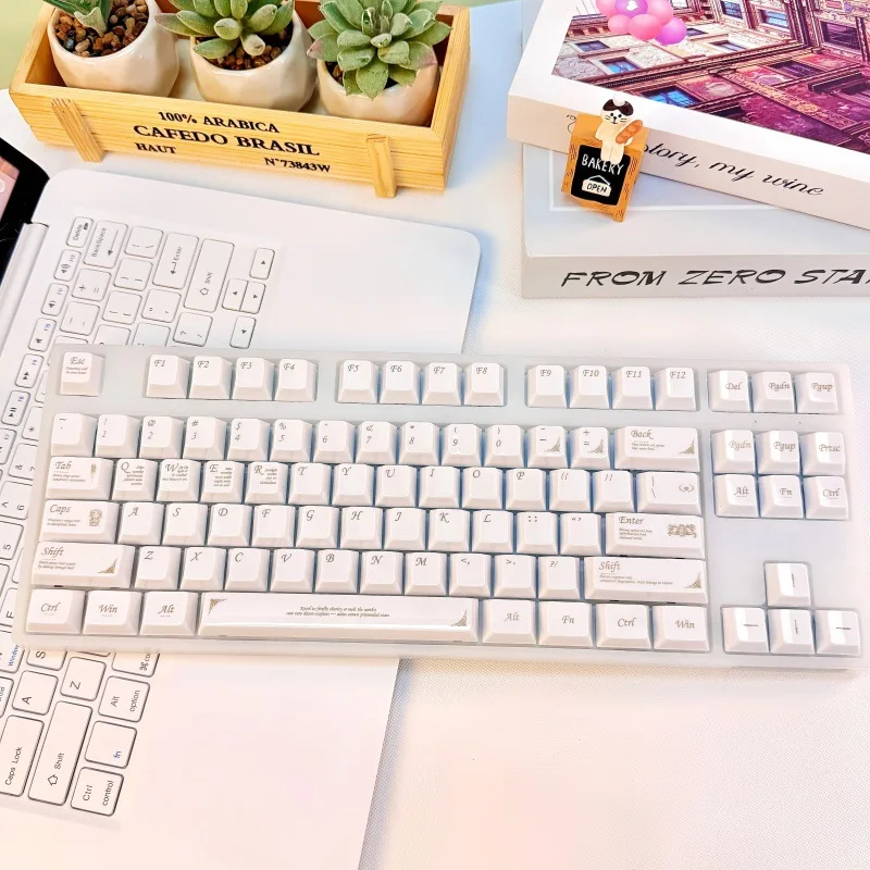 White/Black Ceramic-like PBT Keycaps - Small Full Set, OEM Profile for Custom DIY Mechanical Keyboards