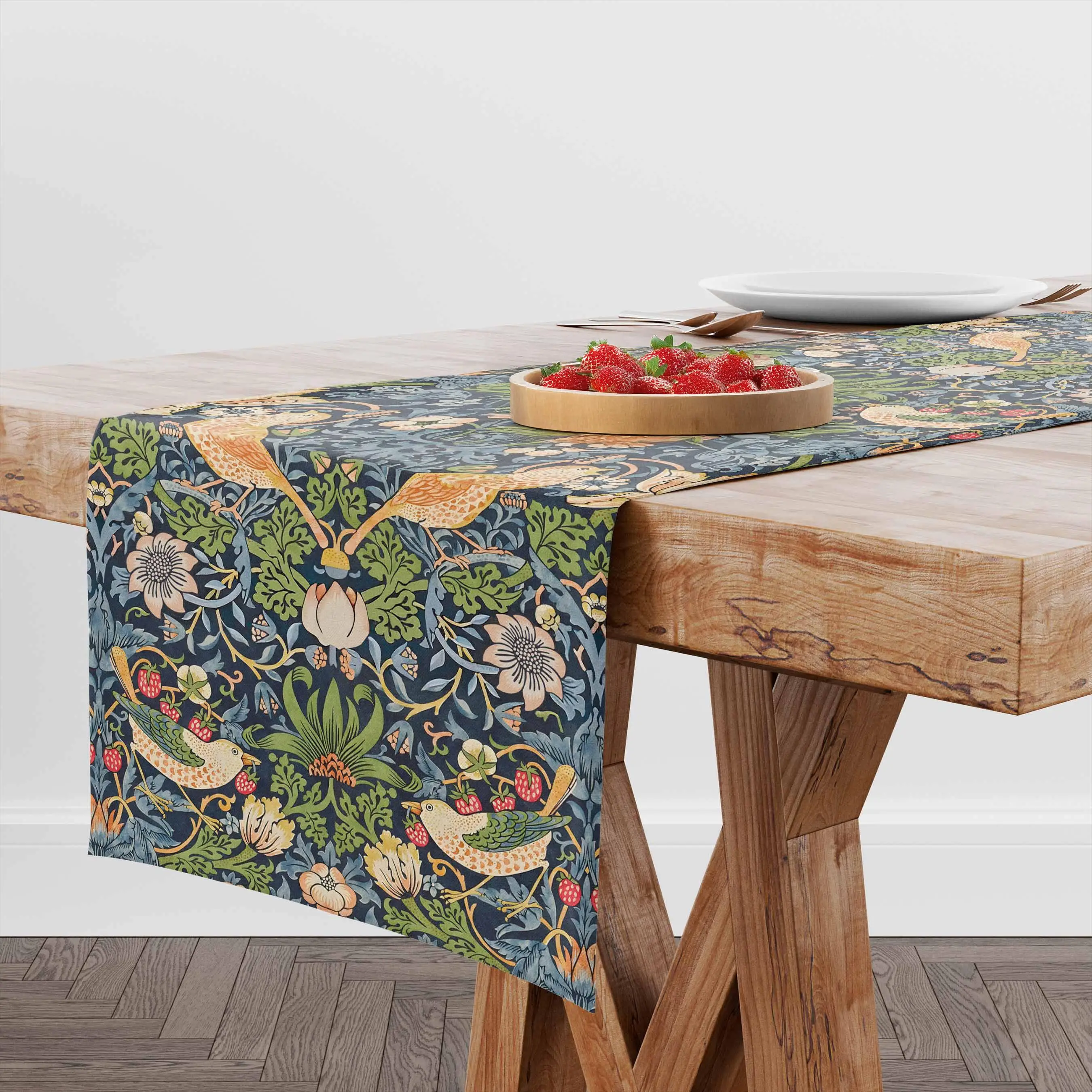 William Morris Strawberry Thief Table Runner -  Linen Table Decor