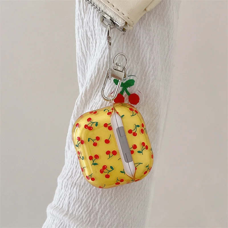 Bonito cereja caso de fone de ouvido para apple airpods 4 3 2 pro 2 capa com charme silicone fone de ouvido casos de carregamento para airpod pro2 funda