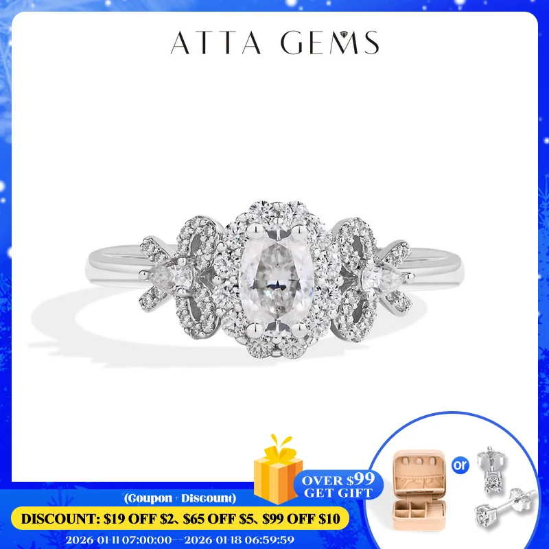 ATTAGEMS Luxury Moissanite Rings Oval Cut 925 Sterling Silver Ring Women Bow Design For Engagement Wedding FineJewelry Certified