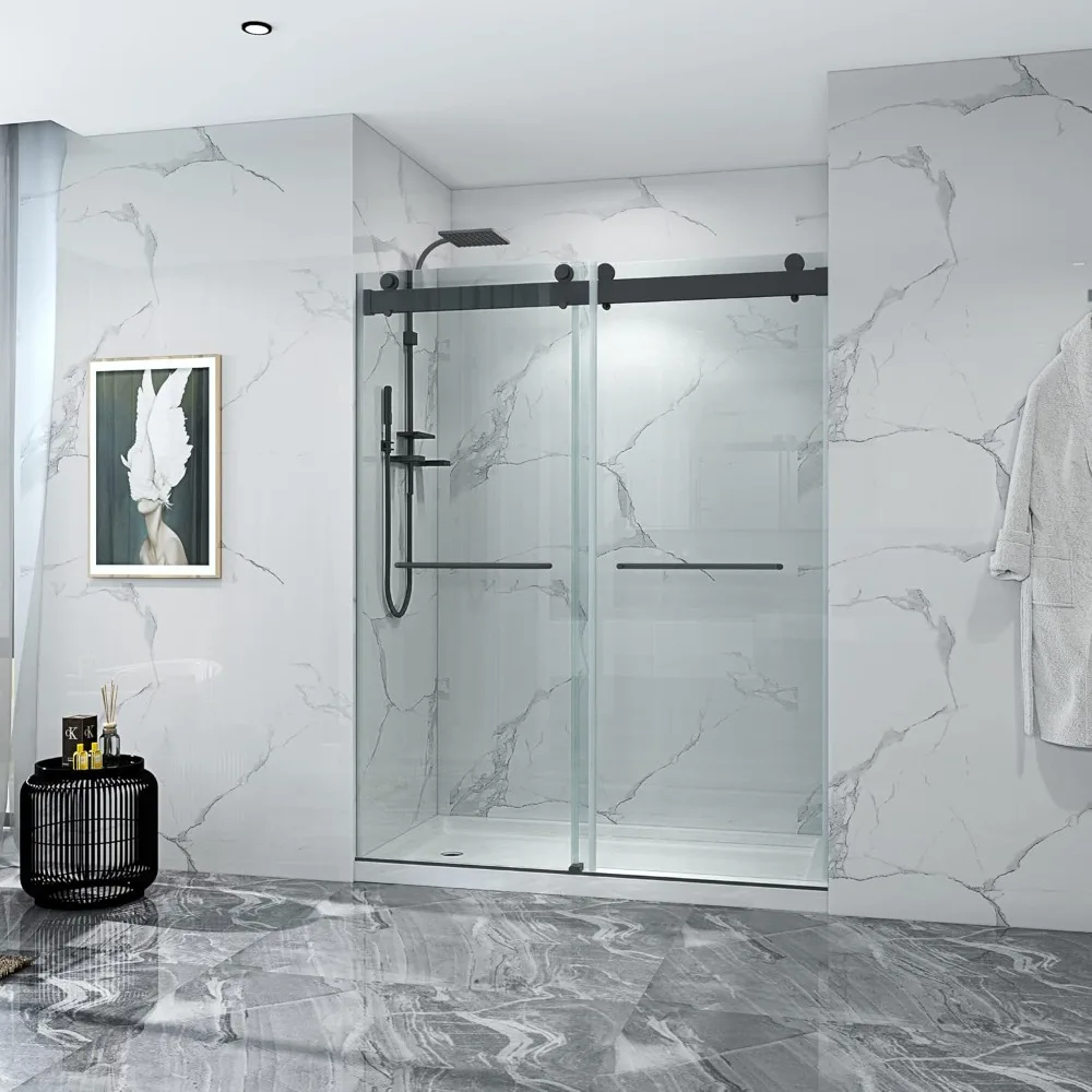 

Frameless Shower Door, 56“-60” X 76“ with Premium 3/8” (10 Mm) Thick Tempered Glass, Stainless Steel, Double Sliding Shower Door