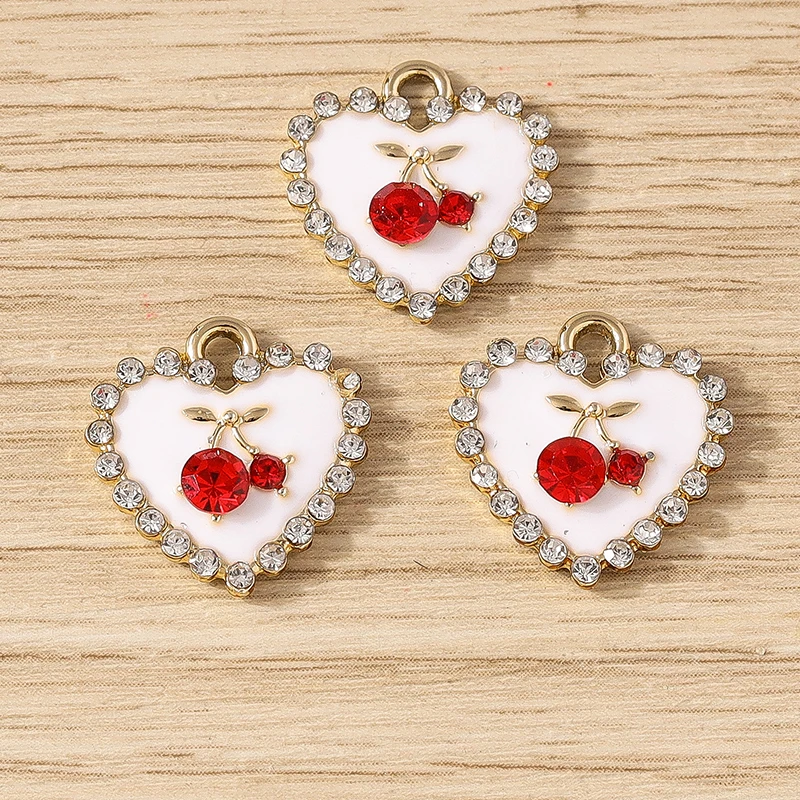 10 Uds. De dijes de corazón de amor de cristal de 15x16mm, colgantes esmaltados de cereza para hacer joyería, collar, pendientes, manualidades DIY, regalos