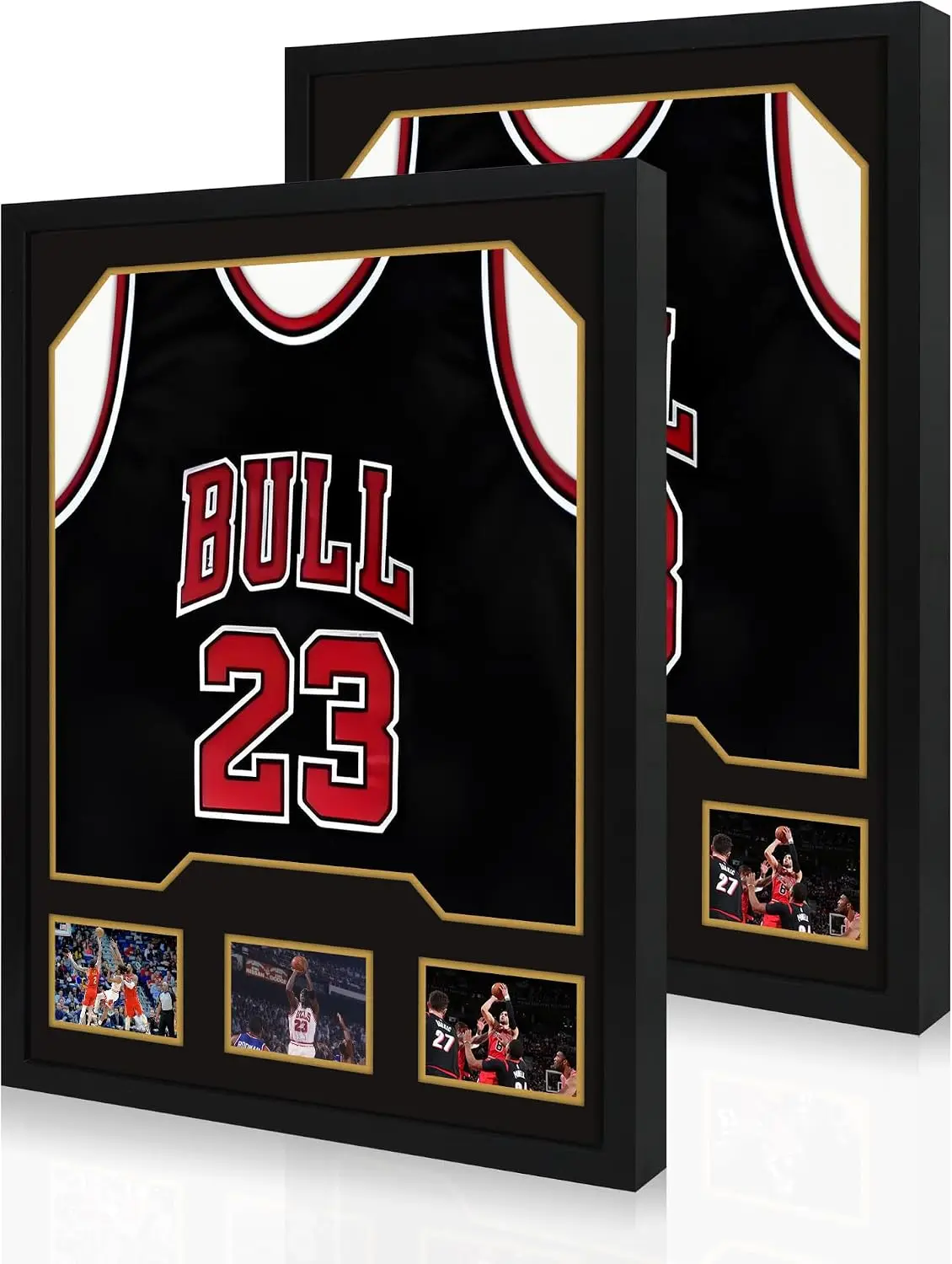 Jersey Frame Display Case 2 Pack, Large Wooden Sport Jersey Shadow Box Frame with Mats and Real Tempered Glass Cover for Footbal