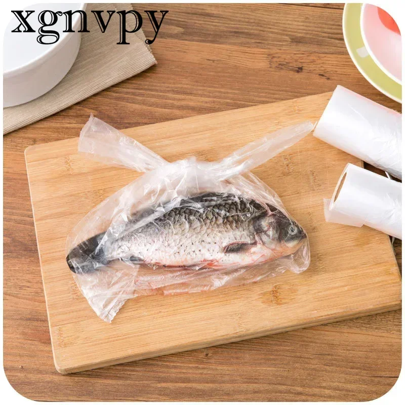 xgnvpy 100PCS Transparent Roll Fresh Keeping Plastic Bags Food Saver 3 Sizes Storage Bags with Handle for Food Preservation