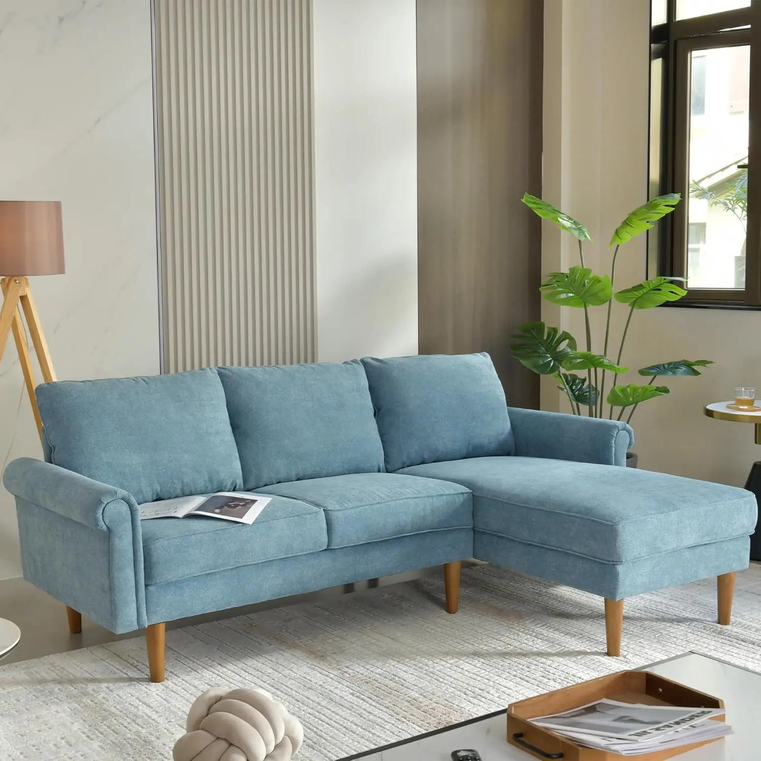 

81.5" Sectional Couch,L-Shaped Sofa with Chaise,Suede Fabric 3 Seat Couch for Small Space,Living Room,Apartment