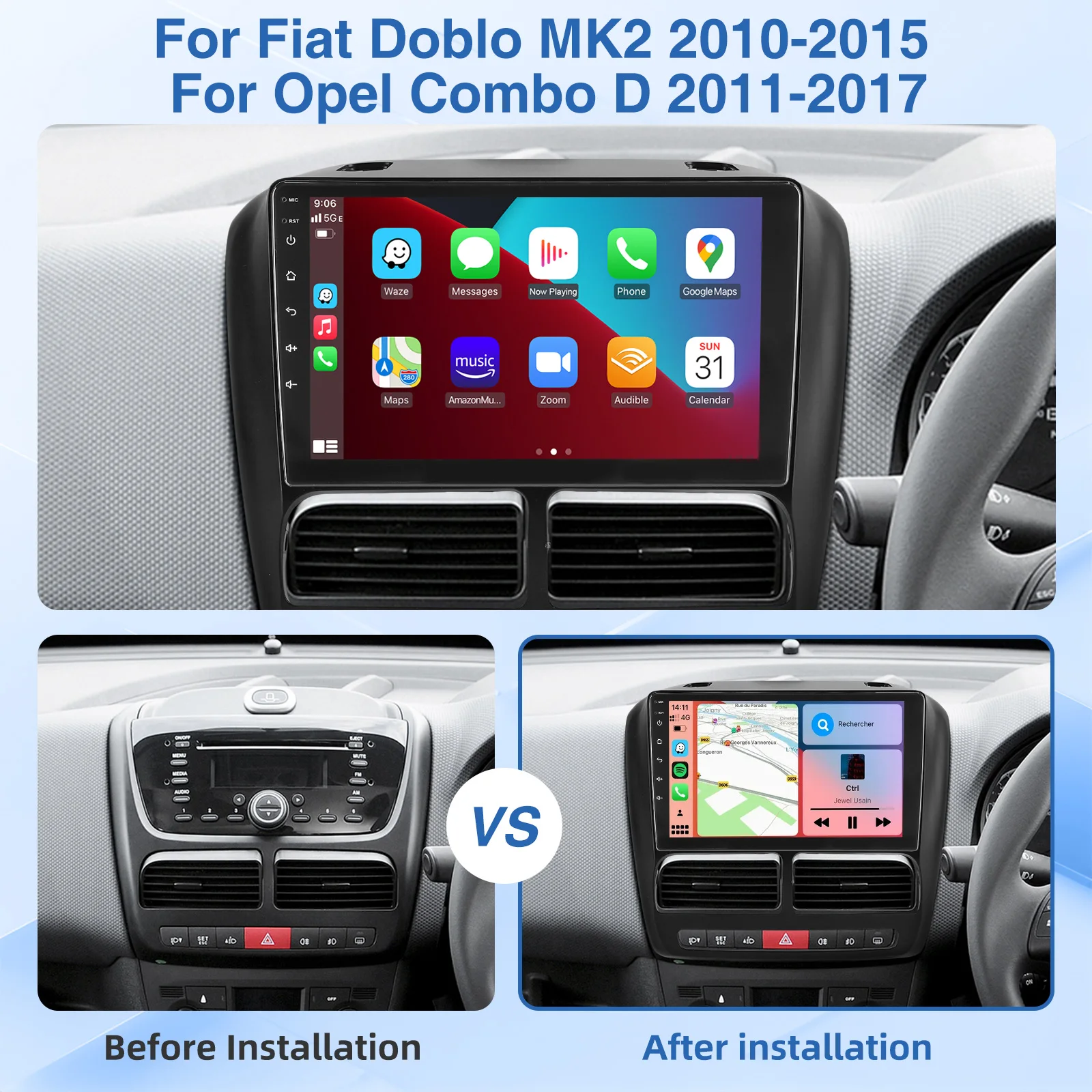 MOPECT para Fiat Doblo 2 2010-2014 Opel Combo 3 2011-2018 CarPlay Apple Android Auto Radio para Auto GPS WiFi Multimedia Estéreo 2din 3