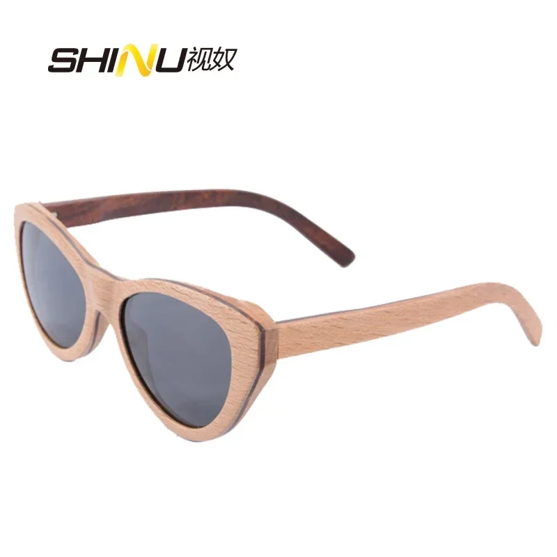 Shinu Brand Sunglasses Polarized Women Design Vintage Handmade Nature Wooden Sunglasses Men Cat Eyes Sun Glasses Shades