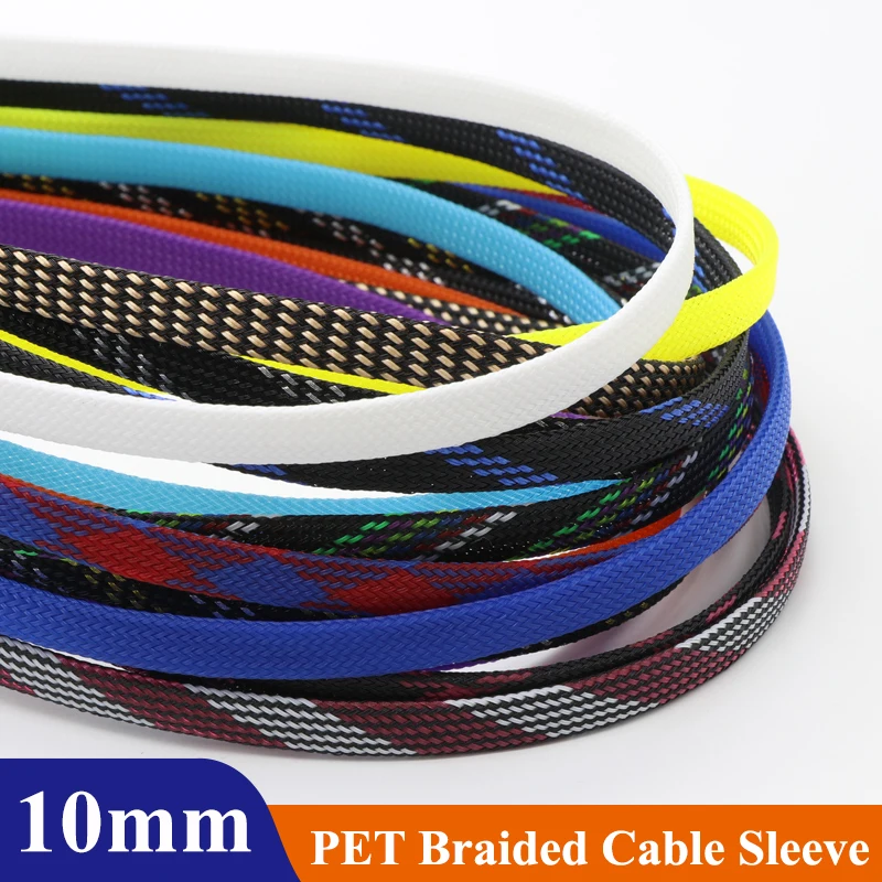 1M~50M PET Braided Cable Sleeve 10mm Expandable High Density Hardness Insulated Protection Cable Wrap Protector Sleeving DIY