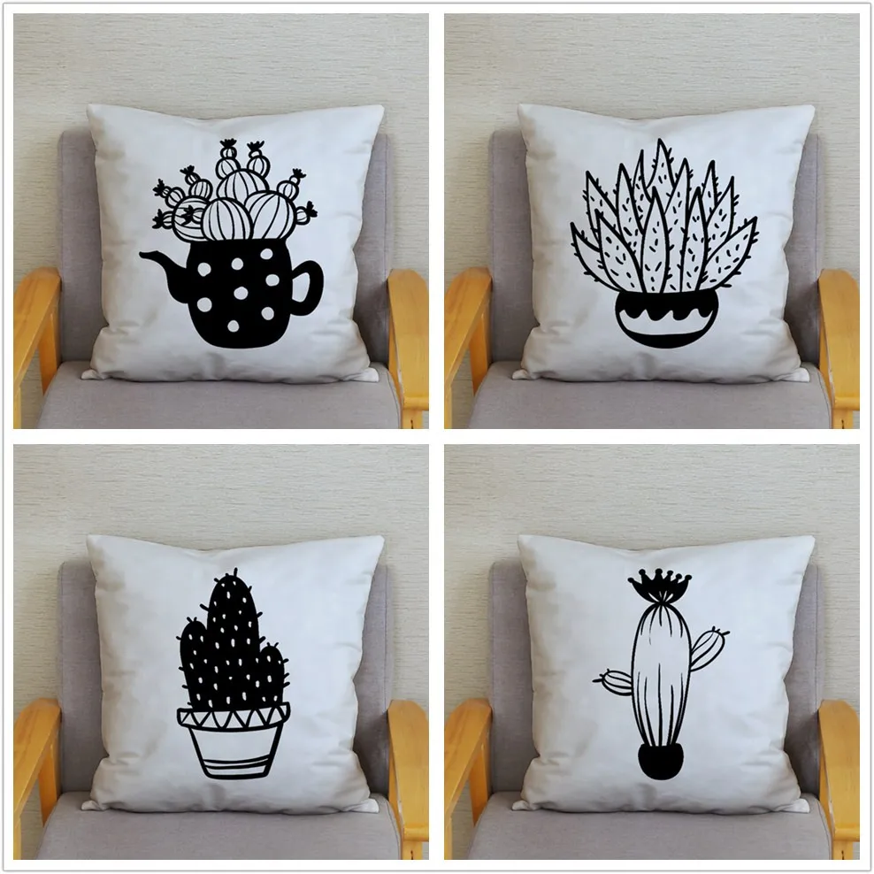 Cartoon Cactus Print Pillowcase Peach Skin Cushion Cover Pillowcase Home Decor Pillowcase