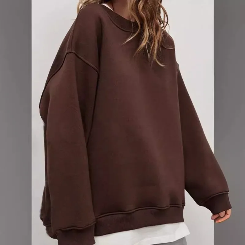 Women's Autumn/Winter Top Sweatshirt Pullover Solid Color Round Neck Long Sleeve Simple Comfortable Casual Soft Niche Versatile