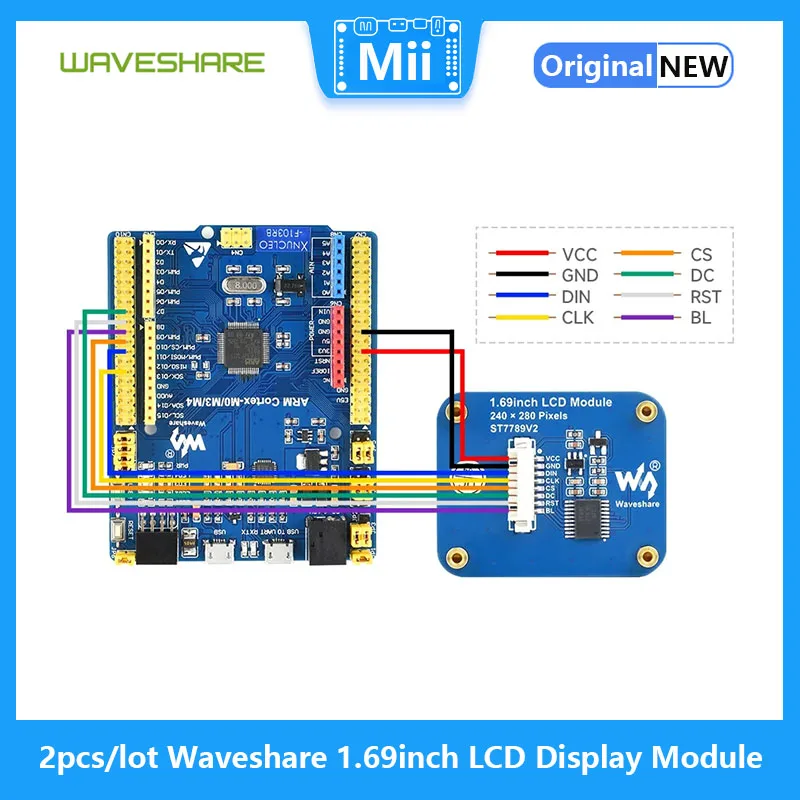 Waveshare-Módulo de Display LCD para Raspberry Pi, Interface SPI, IPS, Resolução 240 × 280, 1.69in, 2 PCs/Lot