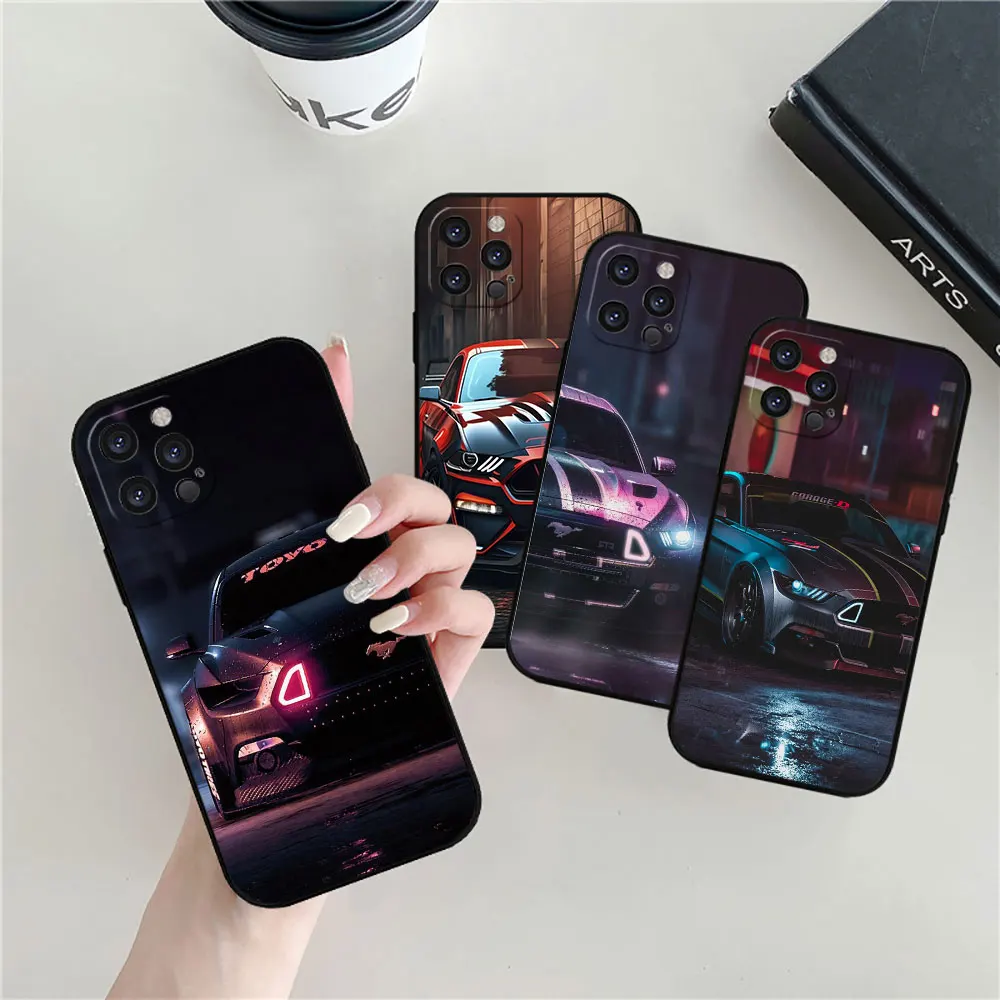 Luxury Sport Cars M-Mustang Phone Case For iPhone 16 15 14 13 12 11 Pro Max Plus Mini Funda Apple 16 ProMax Black Silicone Cover