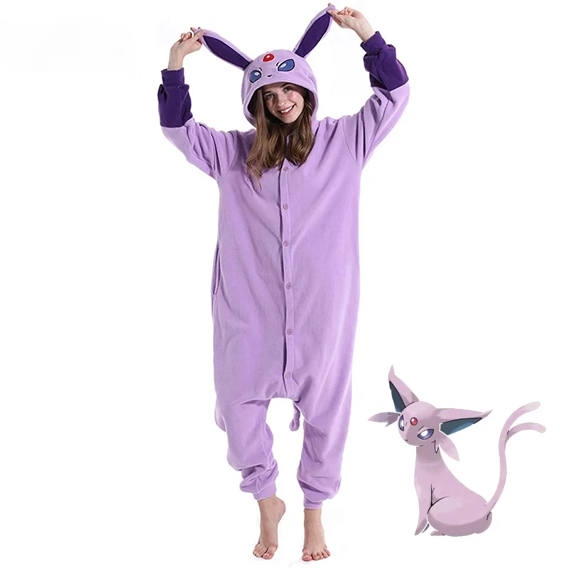 

New Purple Espeon Onesie Kigurumi Cosplay Costume Halloween Pajamas Christmas Women Full Body Pijama Halloween Clothes Sleepwear