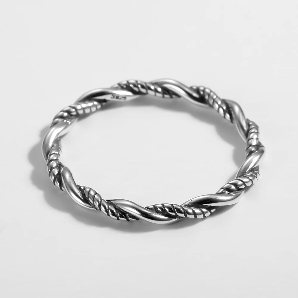 925 Sterling Silver Double Twisted Rope Oxidized Ring Creativity Stylish Gift Fine Jewelry for Women