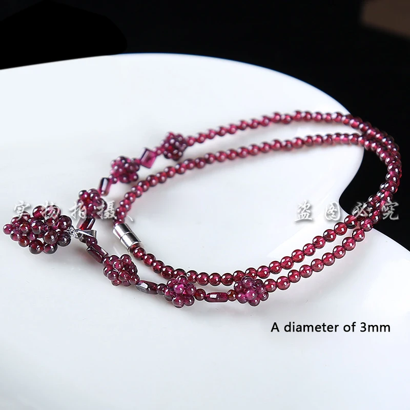 High Quality 925 Silver Natural Stones Purple 5A Garnet Necklace Pendant Girls Multi-layer Women Jewelry Choker Collar Gift