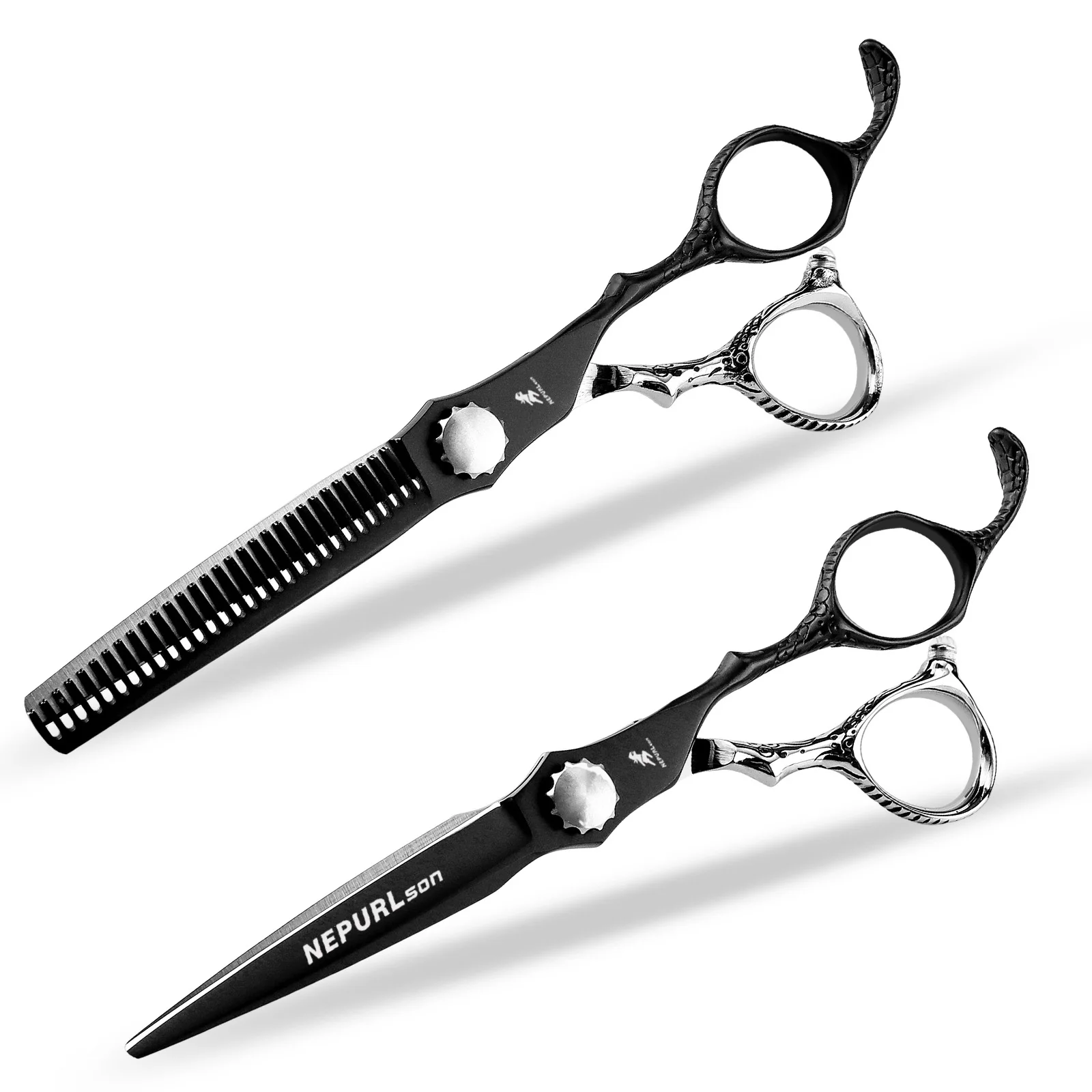 Black silver hair-cutting scissors - 6 inches JP440C steel trimming scissors, professional hairdressing tools