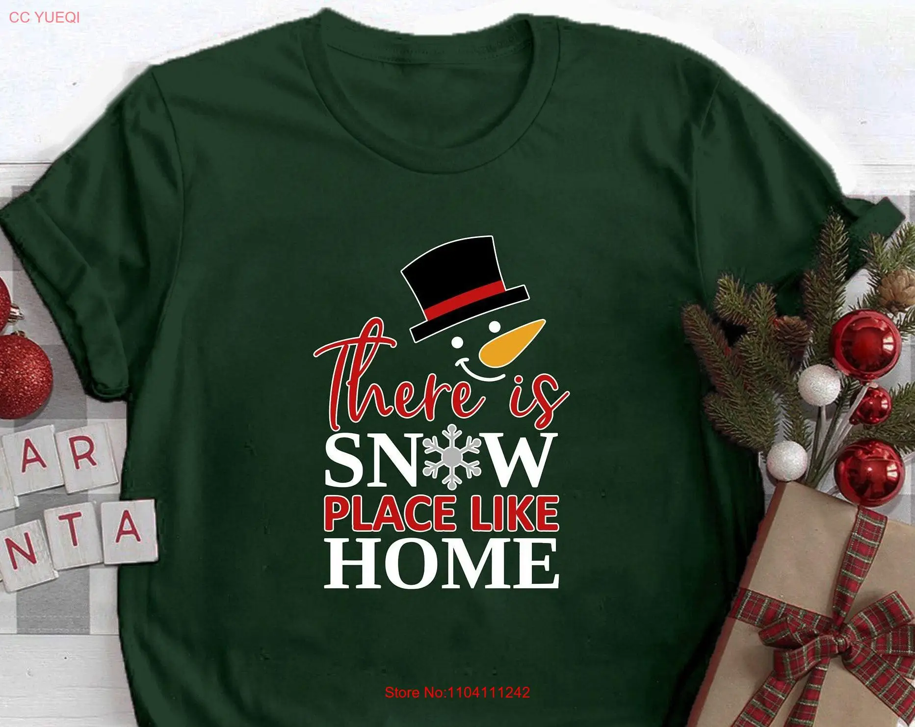 There Is Snow Place Like Home T Shirt First Christmas Matching Winter Snowman Family Saying long or short sleeves
