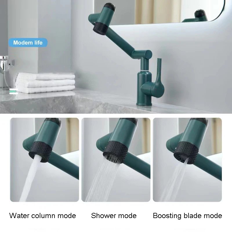 YCRAYS 4 Modes White Basin Faucet 720 Rotation Hot And Cold Mixer Desk Mounted Gray Tap Spray Water Upwards Bathroom Accessories