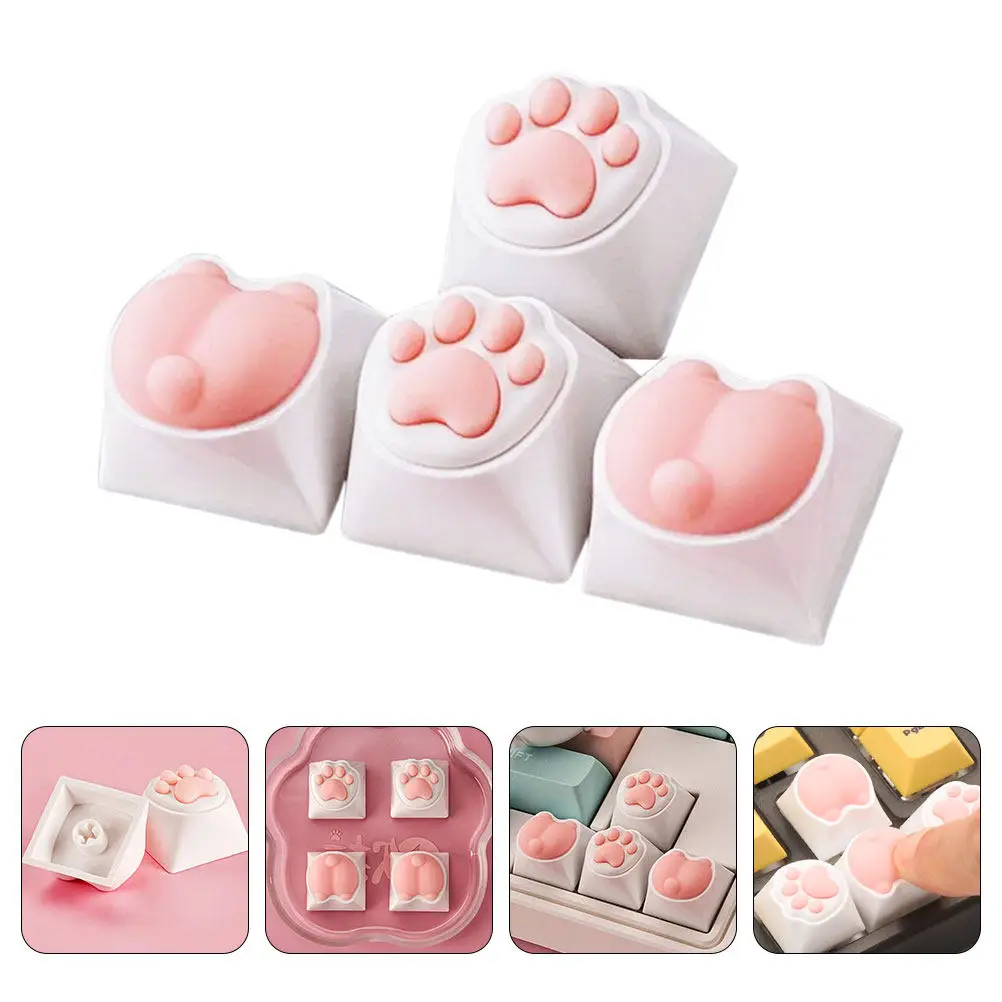 4Pcs Cat Paw Keycaps Unique Cat Key Caps for Mechanical Gaming Keyboard Comfortable Silicone Resin Keycap Replacement Keyboard
