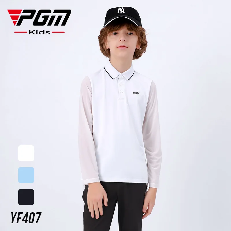 PGM Boys Golf Wear Shirt Children Sun-proof Clothing Long Sleeve Base Undershirt Youth Sports Clothes White Ultralight YF407