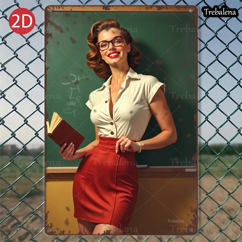 

1PC 2D Flat 8*12inch Metal Sign Retro Teacher Style Classroom Scene Art Print