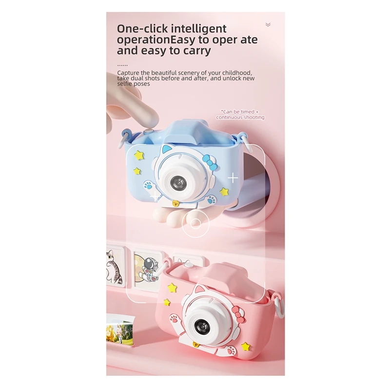 كاميرا رقمية ELEC-HD 1080P 96MPT كاميرات قابلة لإعادة الشحن مع تكبير 8X كاميرا كرتونية مدمجة للأطفال على شكل قطة فضائية