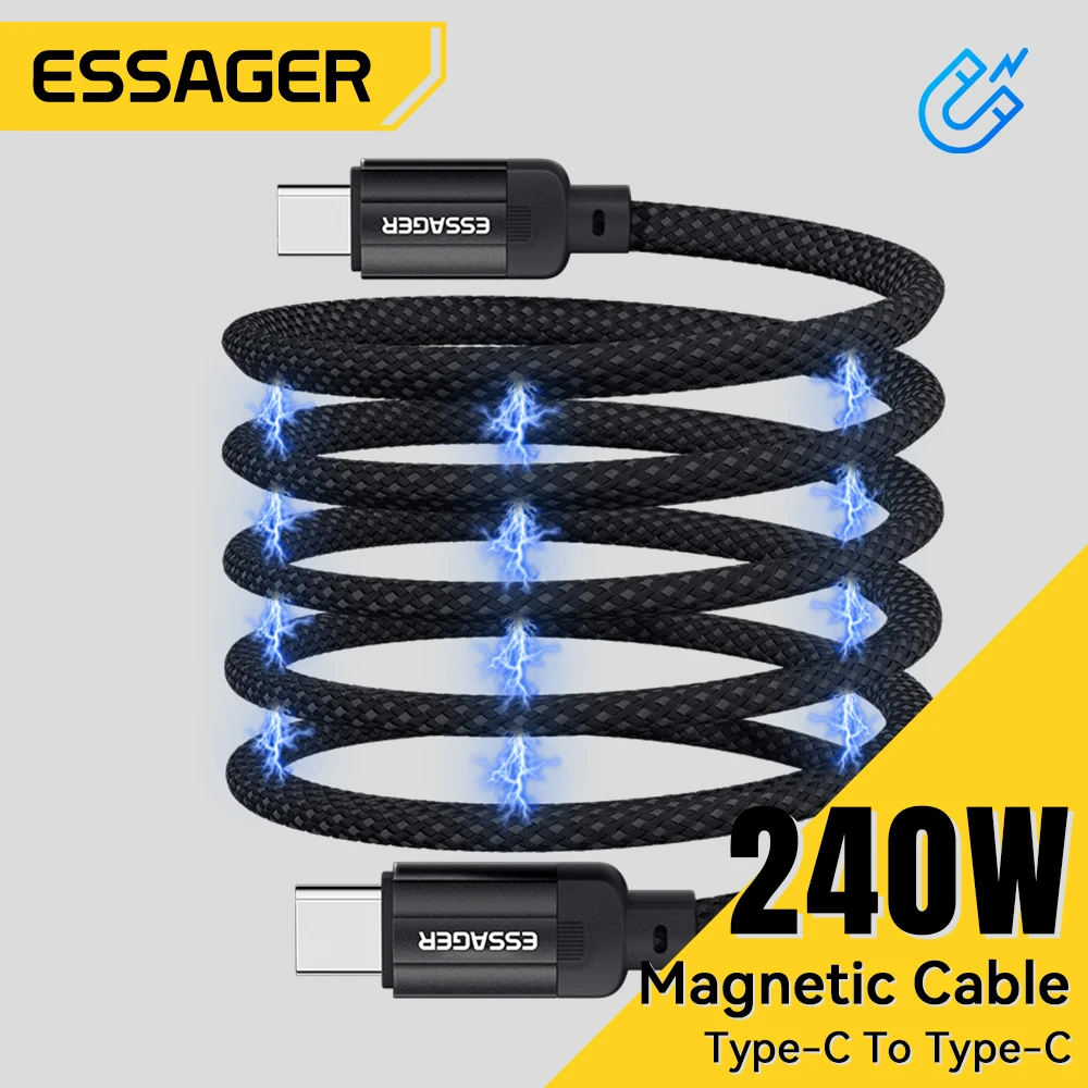 Essager Magnetic Suction Anti Winding 240W USB C To USB Type C PD Fast Charging Cable For iPhone 15 MacBook Samsung QC 4.0 Cord